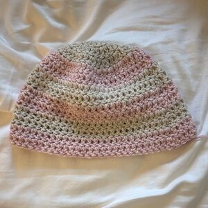 Handmade Pink and Cream Crochet Beanie